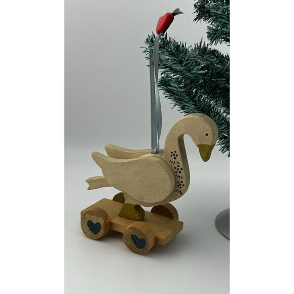 VTG 80's Kurt S. Adler Handcrafted Wooden Duck Ornament on Wheels - Picture 4 of 5
